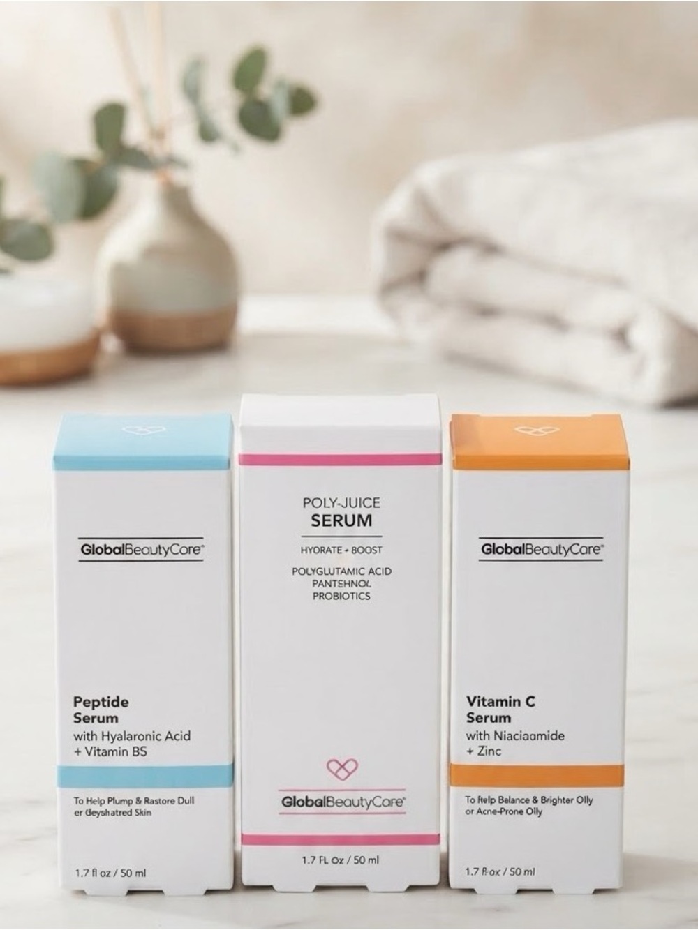 Global Beauty Care Serum Trio - Poly-Juice, Peptide, Vit C